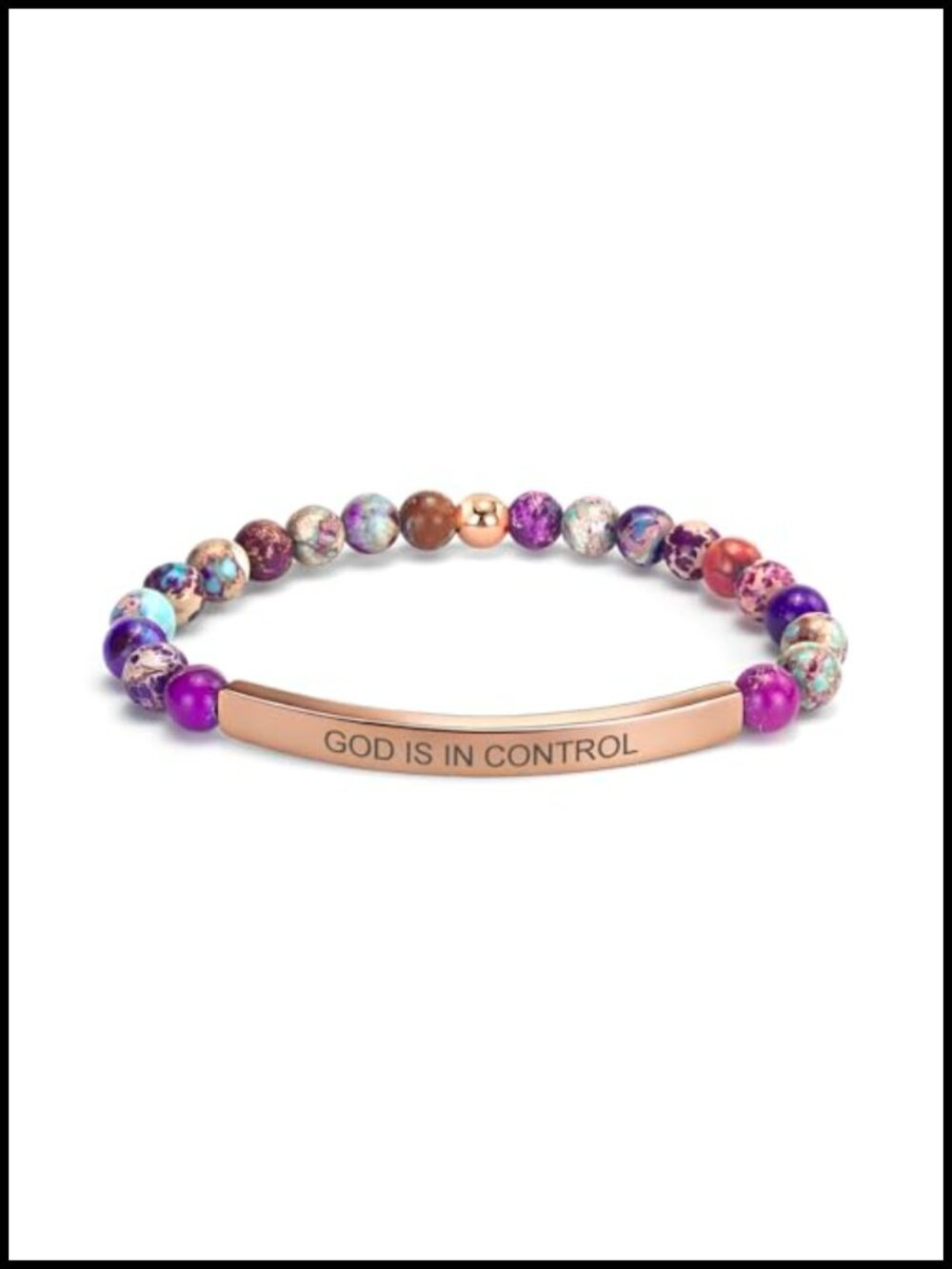 Imperial Jasper Christian Bracelet 18K Gold Plated Bible Verse Stretch